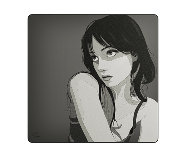 The Girl cloth gaming mousepad with monochrome illustrated portrait artwork