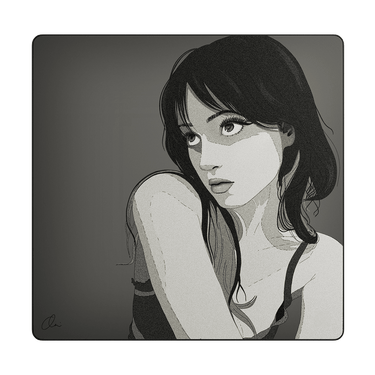 The Girl cloth gaming mousepad with monochrome illustrated portrait artwork